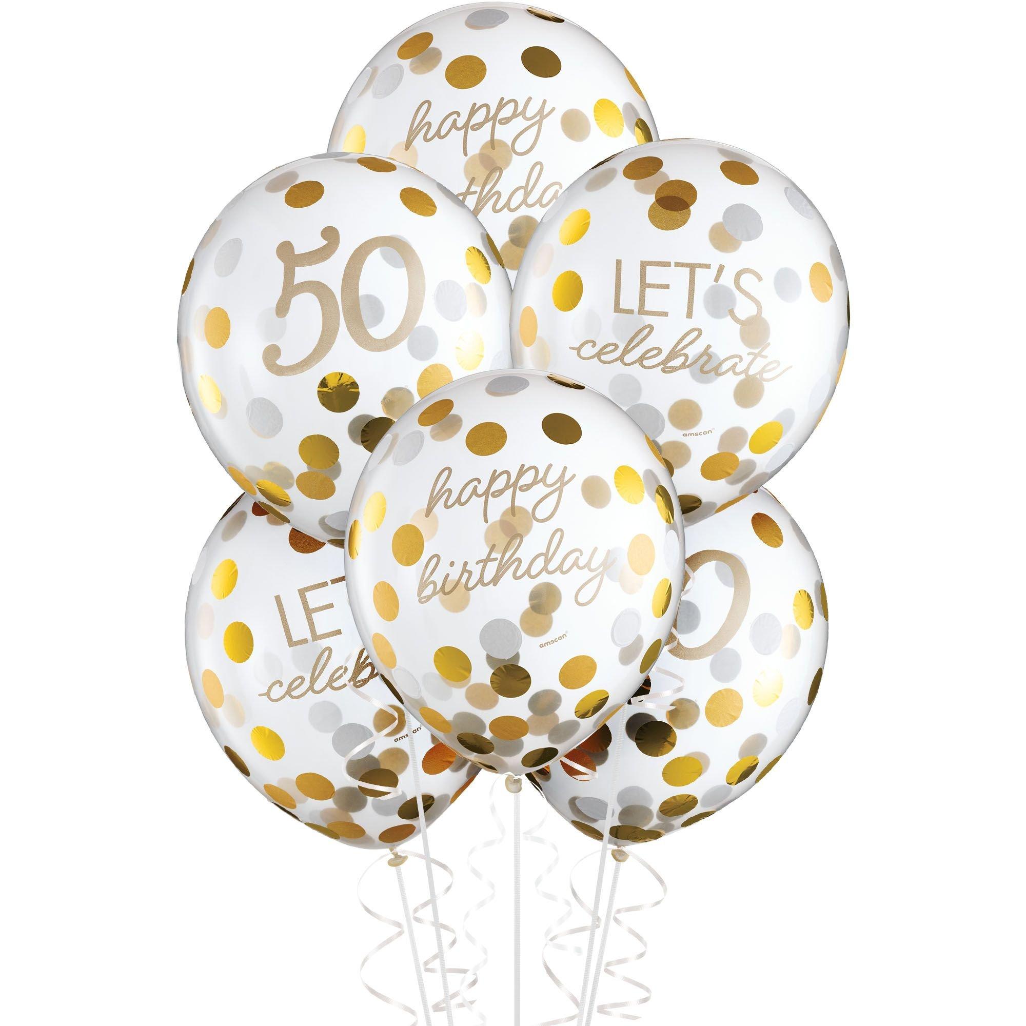 Metallic Golden Age 50th Birthday Latex Confetti Balloons, 12in, 6ct